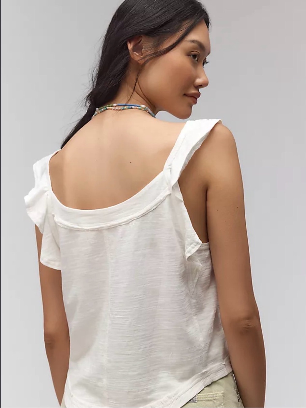 Pilcro Ruffle Trim Scoop Neck Cotton Flowy Tank Small Coastal Feminine Coquette